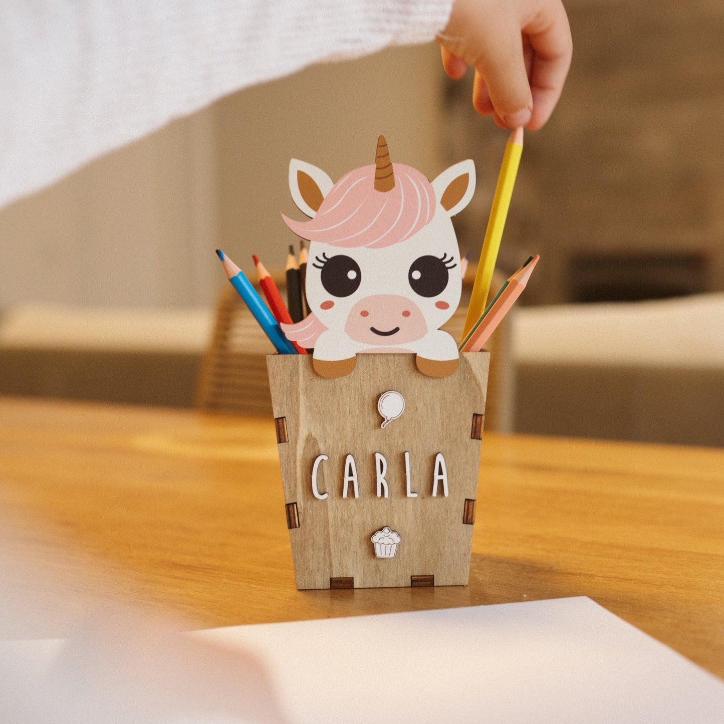 Portalápices Unicornio personalizado en madera